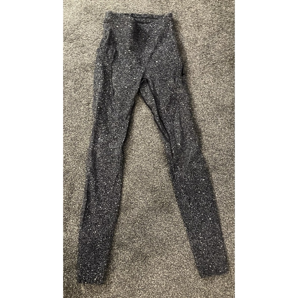 Lululemon Mid Rise Leggings Tight 27" Size 2‎ Women's Black White Speckled XS